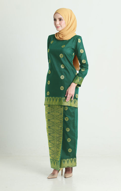 Riza Kurung Moden | Emerald Green Gold
